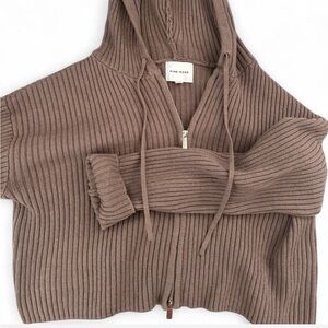 Pink Rose Women's Taupe Ribbed Hoodie Sweater